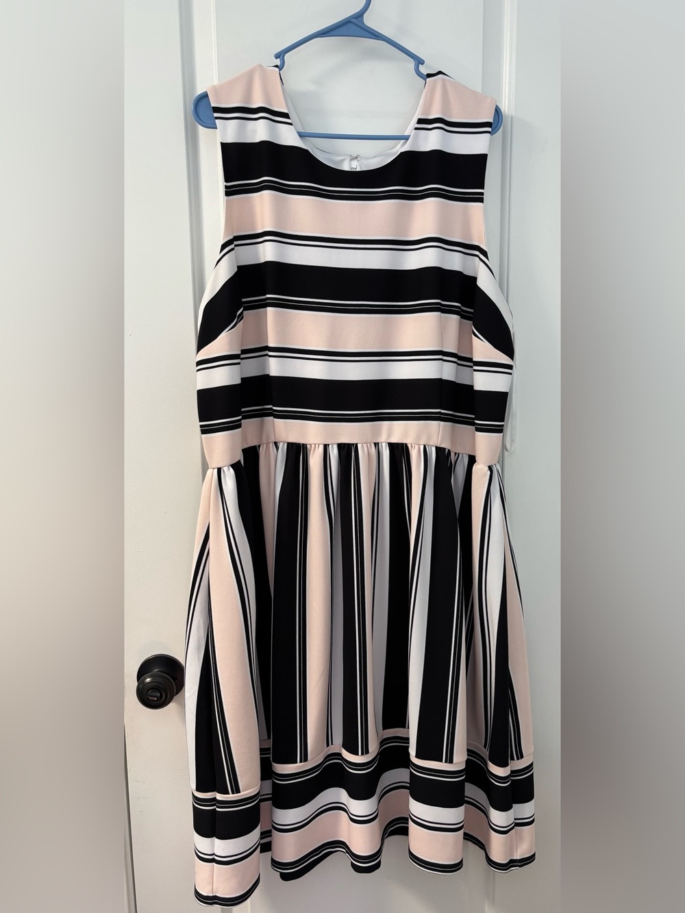 Lane Bryant Black, White & Blush Striped Sleeveless Midi Dress - Size 22/24